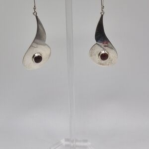 SOLID Sterling Silver & Carnelian Stones Earrings! Taxco MEXICO Modernist